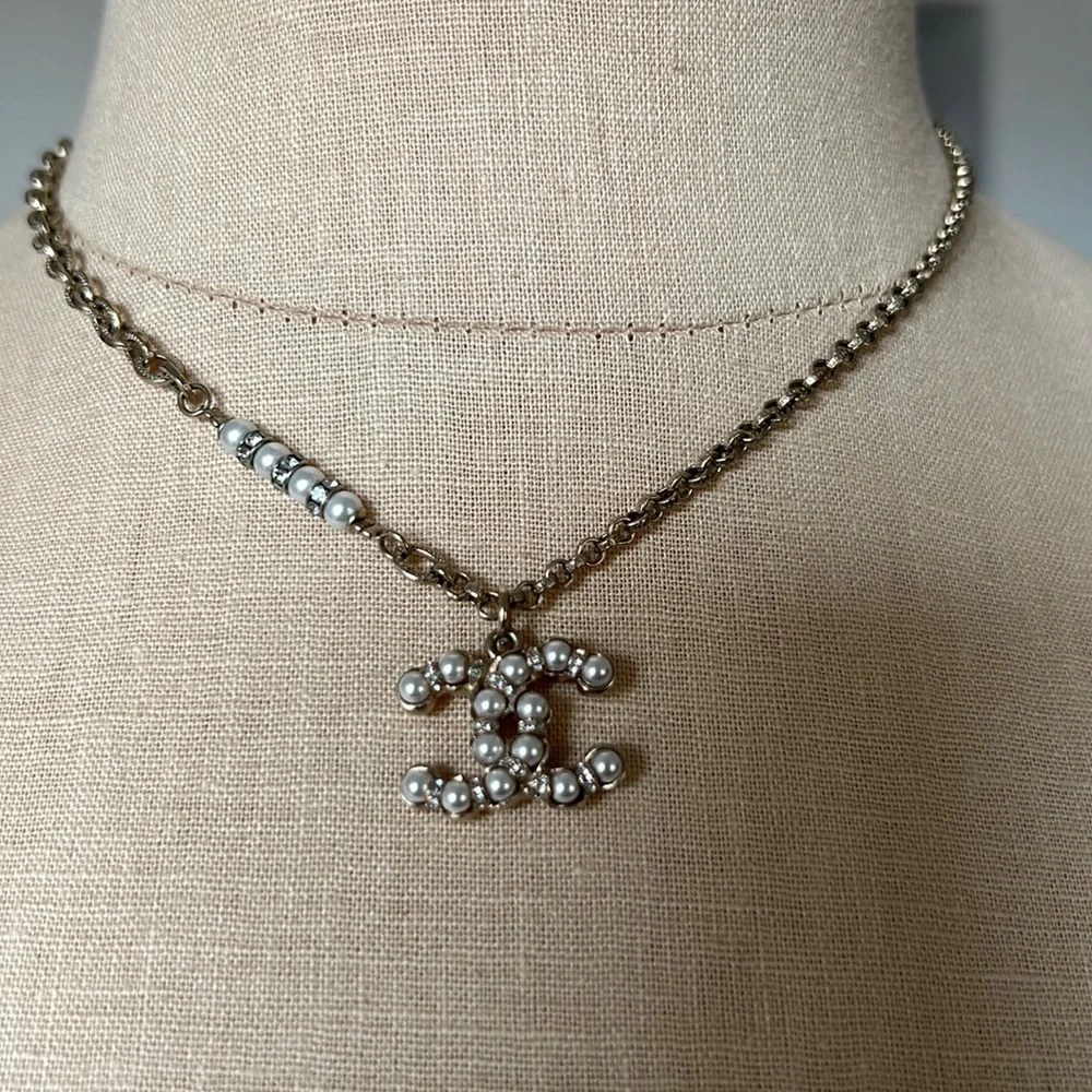 Chanel gold pearl and crystal necklace